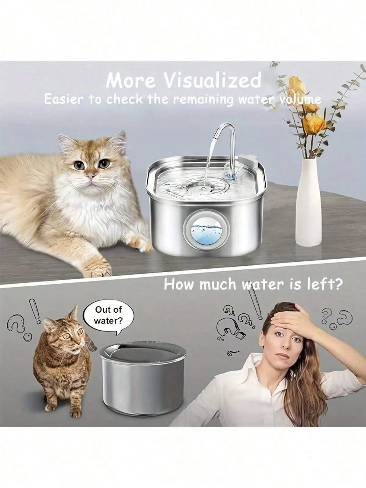 Stainless Steel Quiet Cat Dog Water Fountain