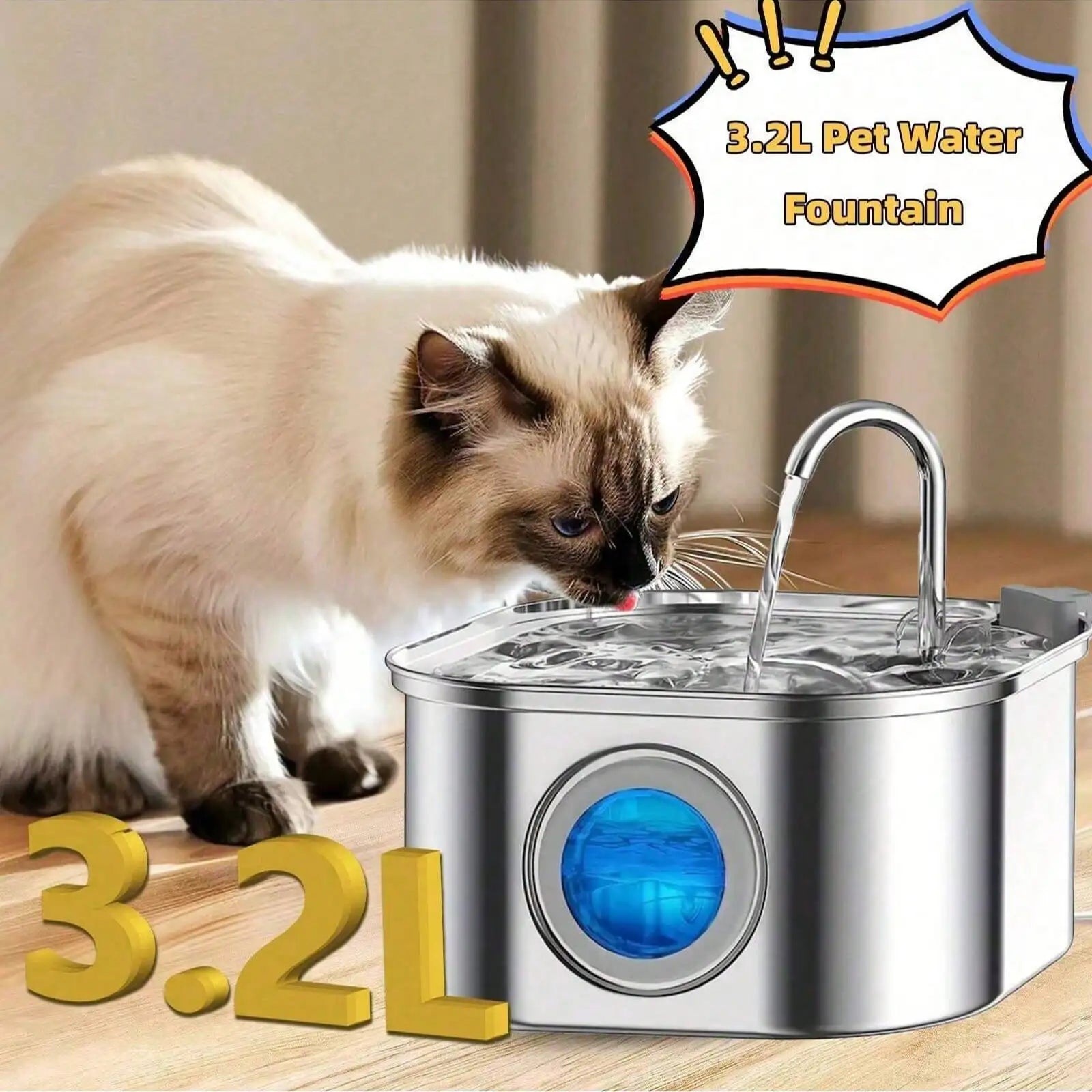 Stainless Steel Quiet Cat Dog Water Fountain